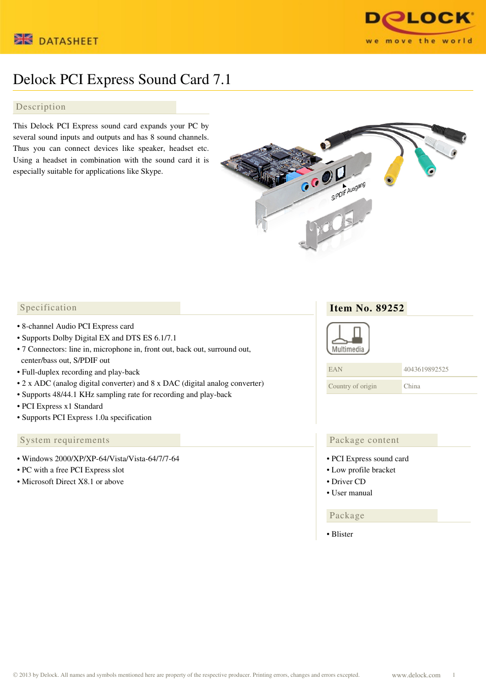DeLOCK 89252 User Manual | 2 pages