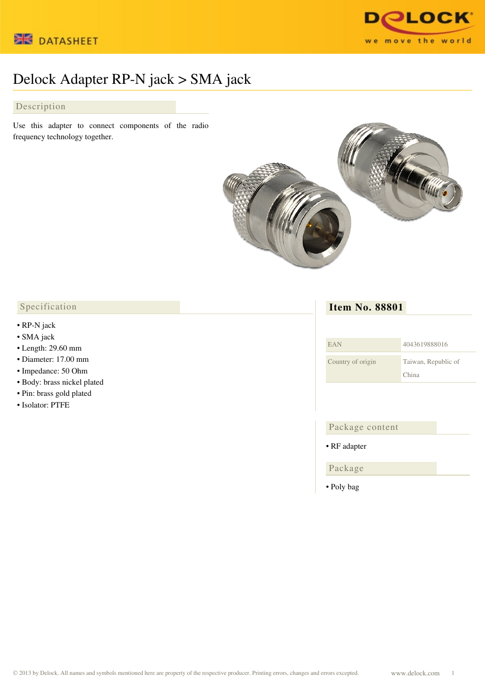 DeLOCK 88801 User Manual | 1 page