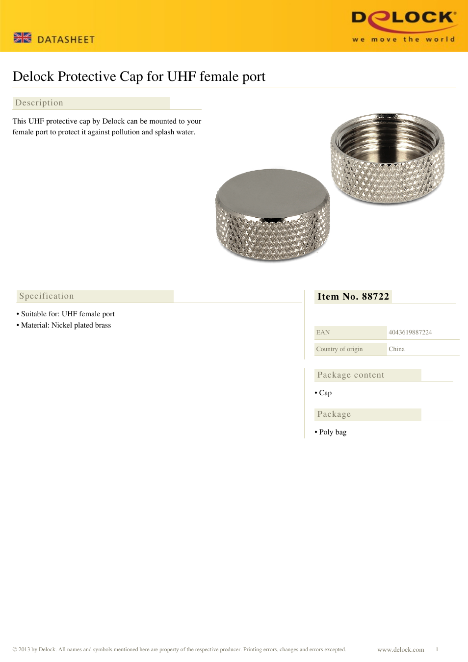 DeLOCK 88722 User Manual | 1 page