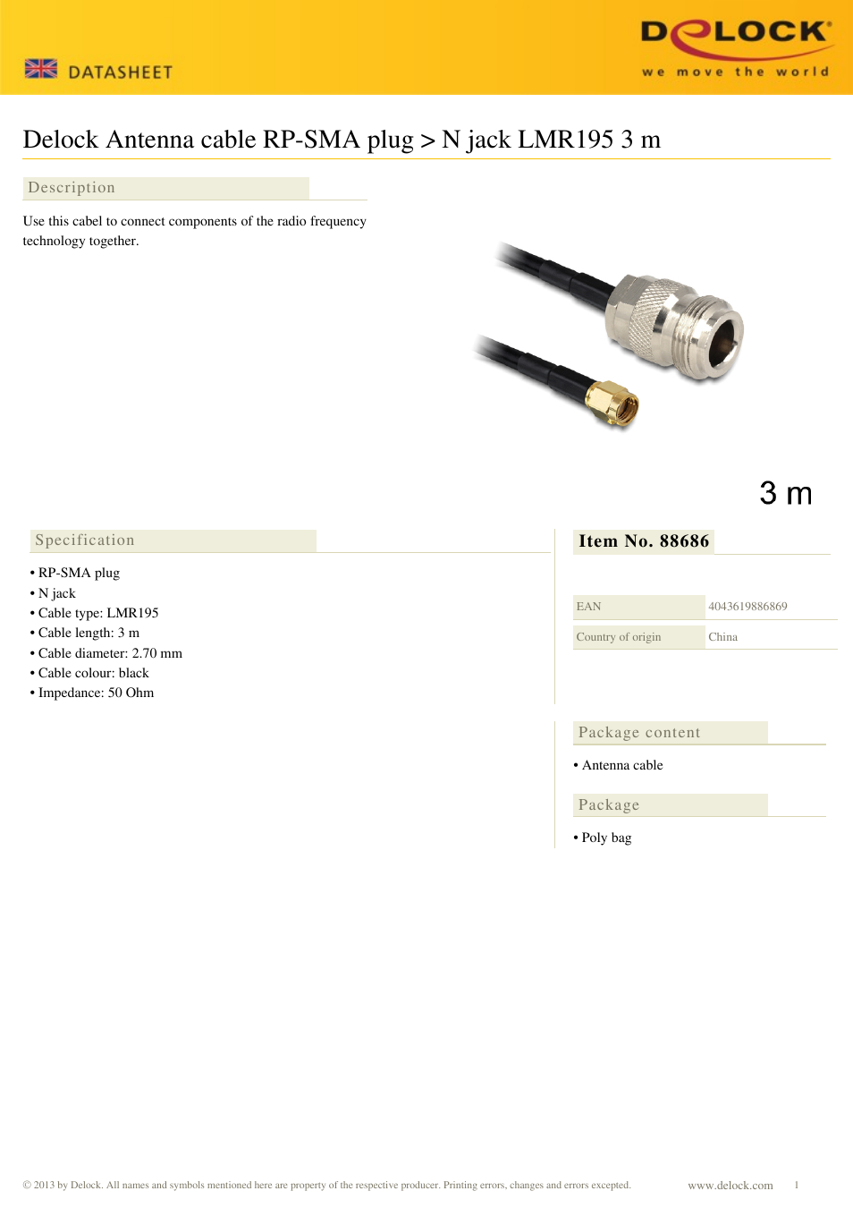 DeLOCK 88686 User Manual | 1 page