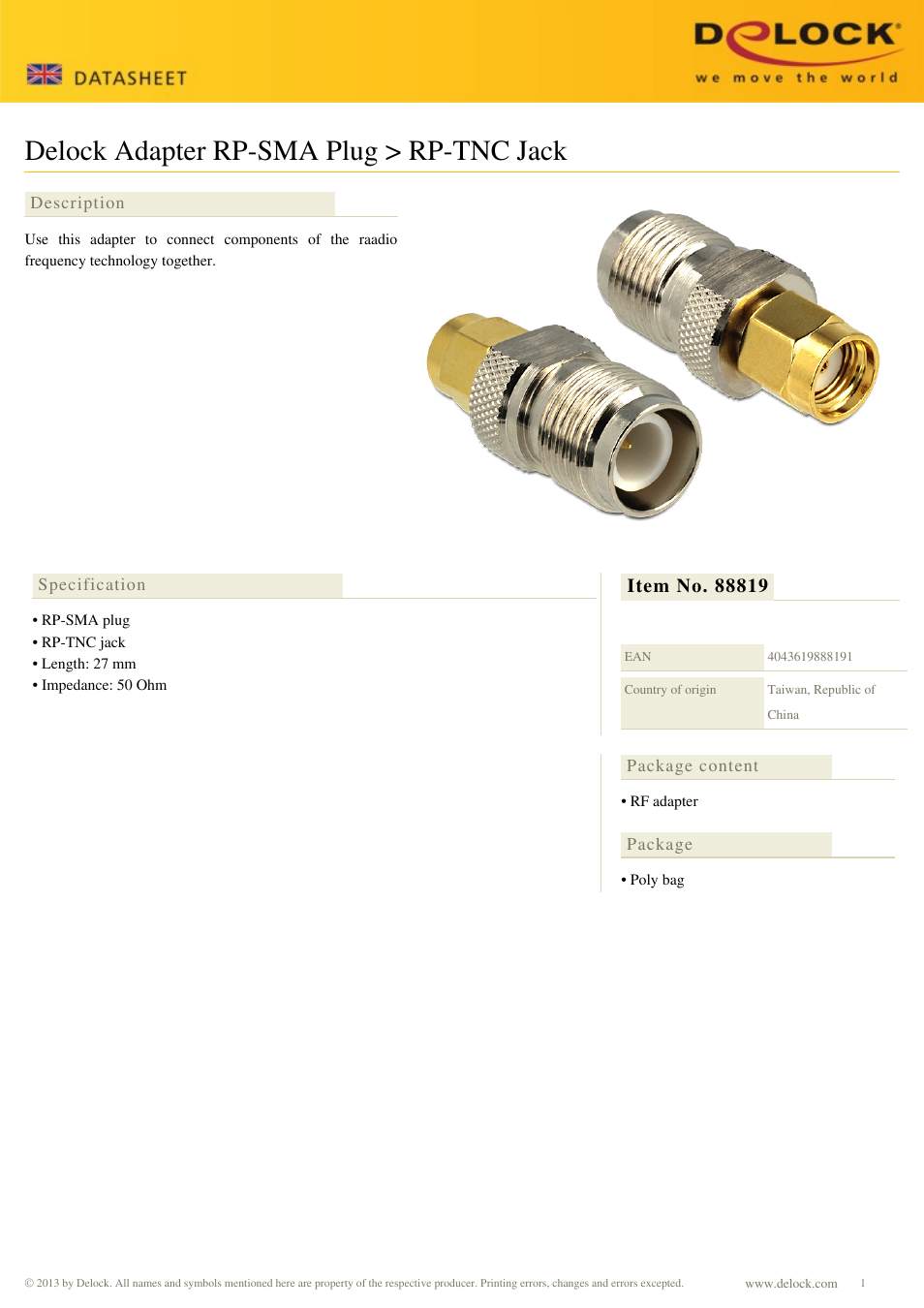 DeLOCK 88819 User Manual | 1 page