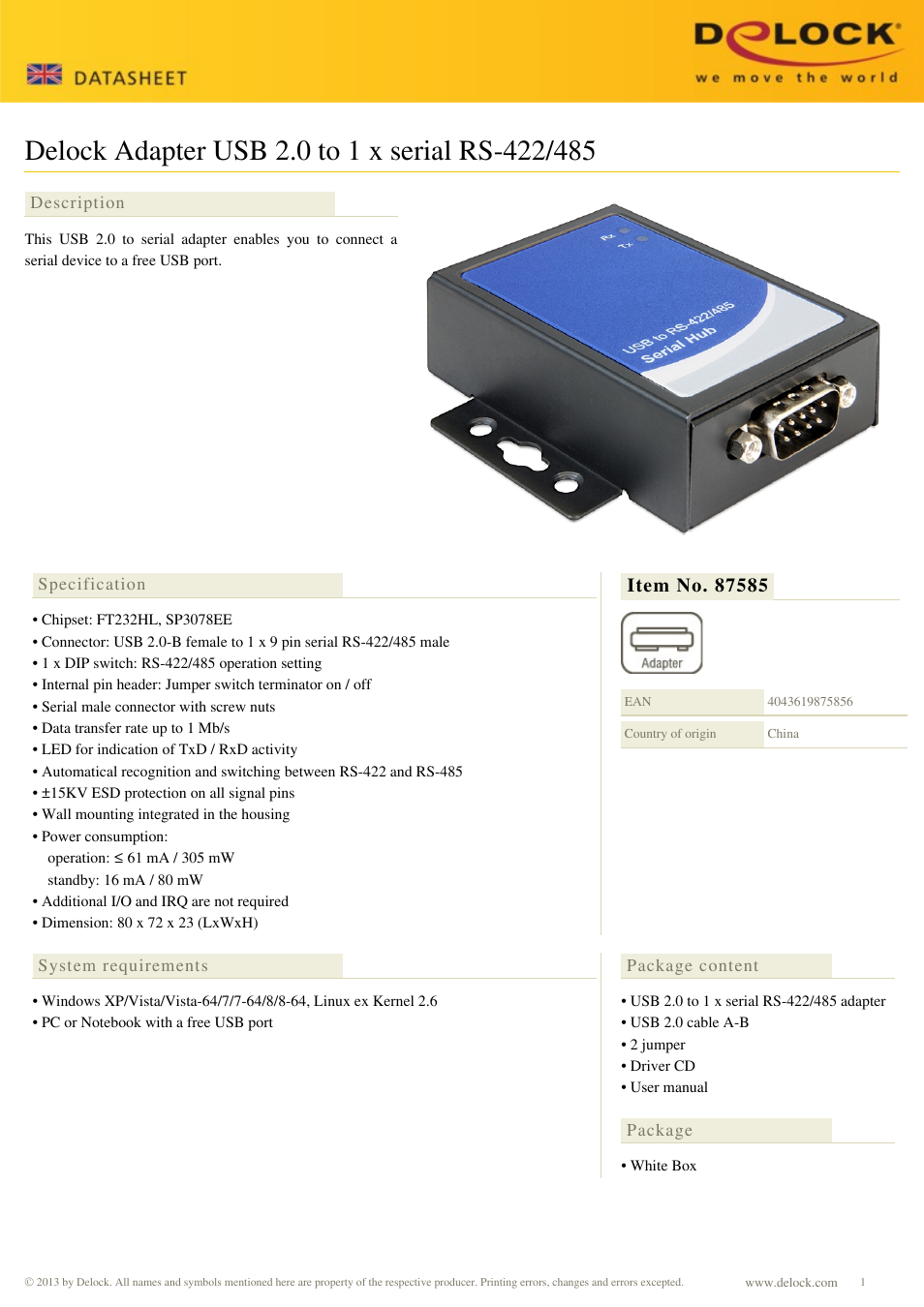 DeLOCK 87585 User Manual | 2 pages