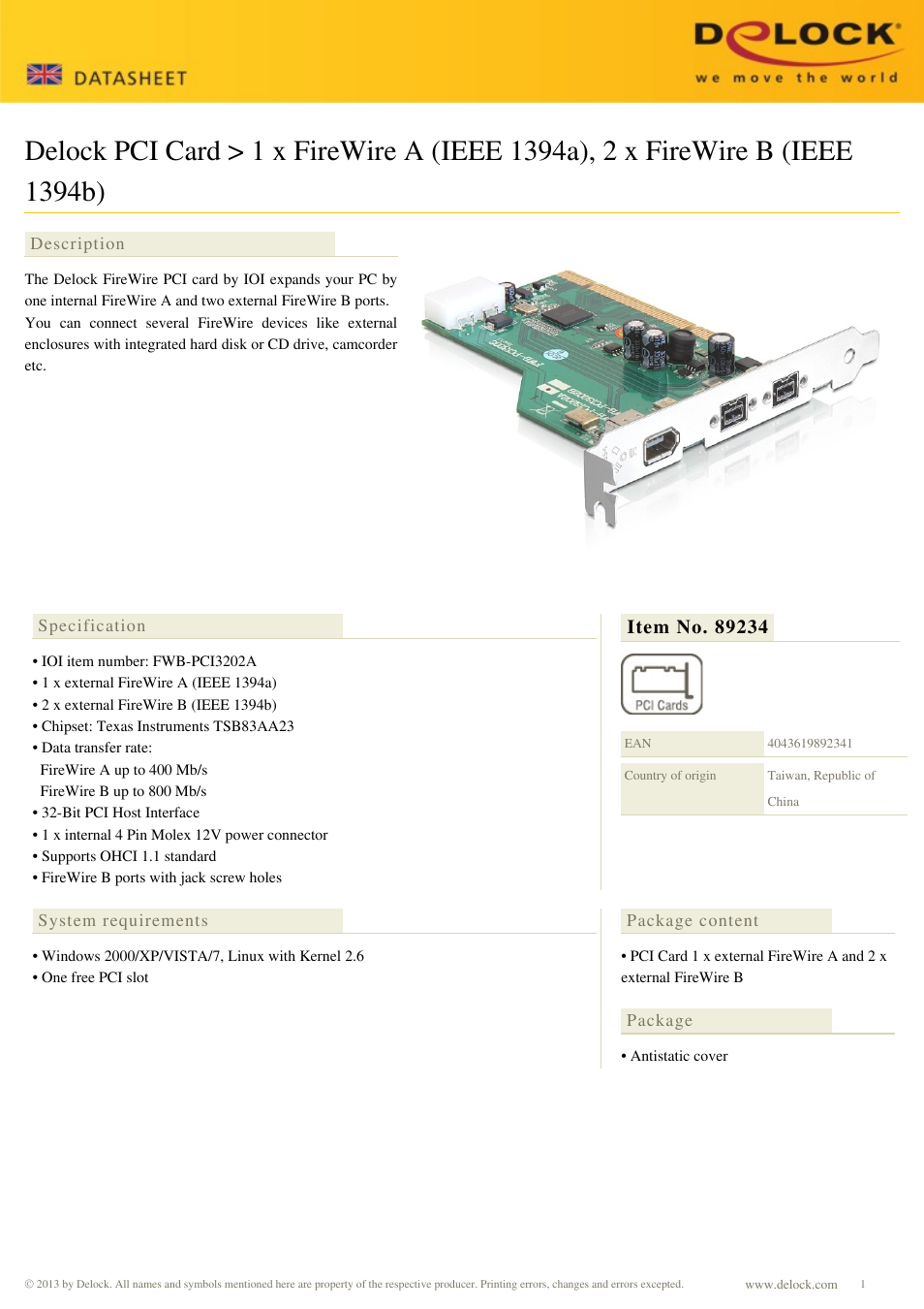 DeLOCK 89234 User Manual | 1 page