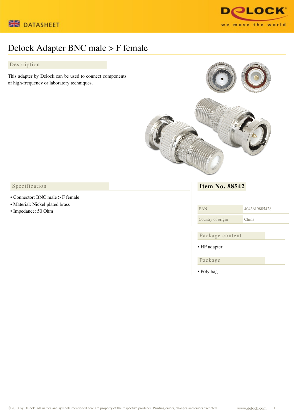 DeLOCK 88542 User Manual | 1 page