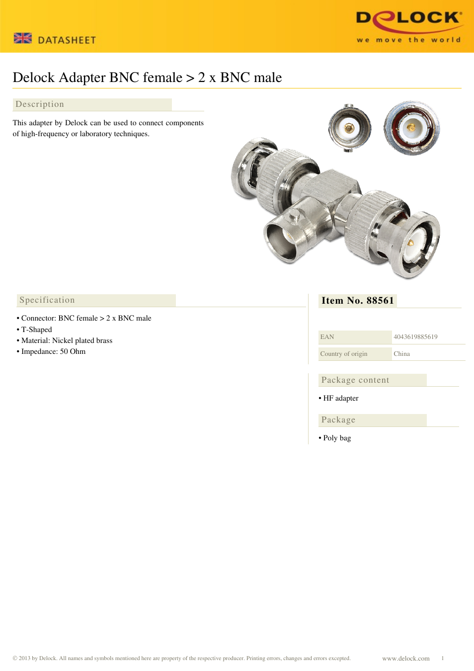 DeLOCK 88561 User Manual | 1 page