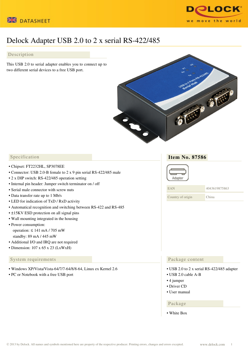 DeLOCK 87586 User Manual | 2 pages