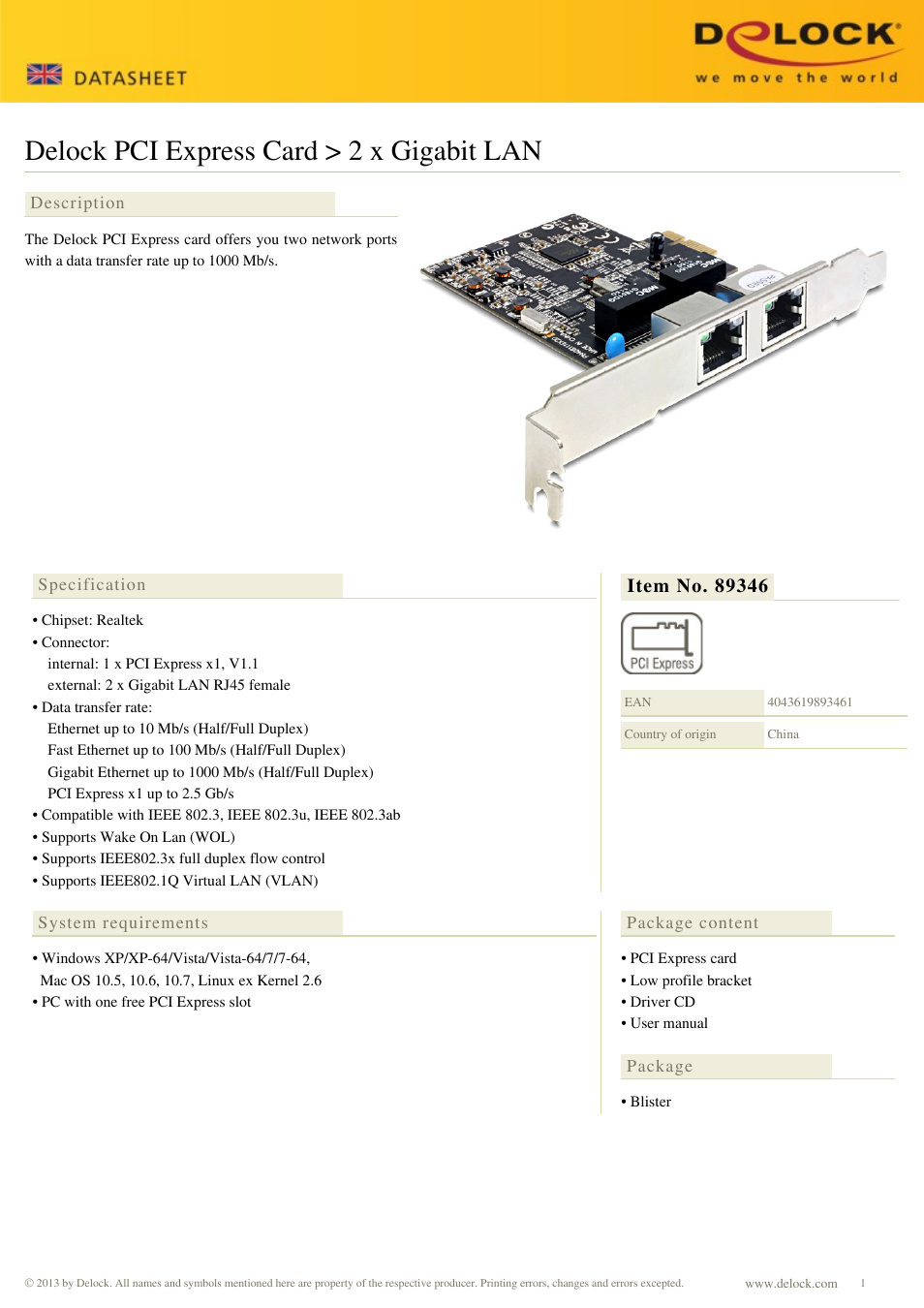 DeLOCK 89346 User Manual | 2 pages