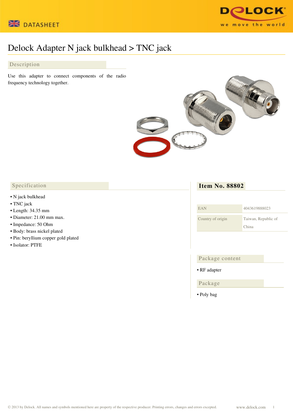 DeLOCK 88802 User Manual | 1 page