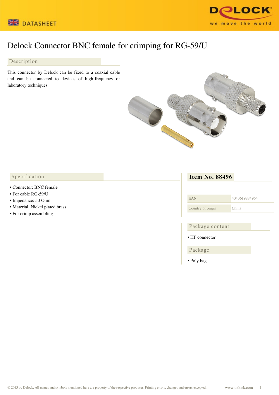 DeLOCK 88496 User Manual | 1 page