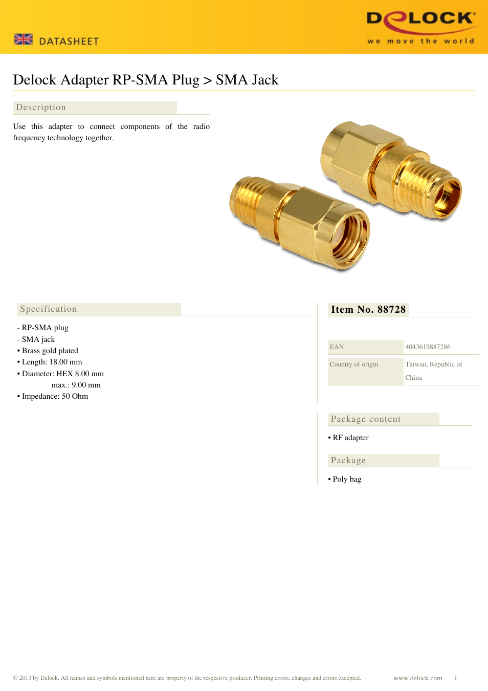 DeLOCK 88728 User Manual | 1 page