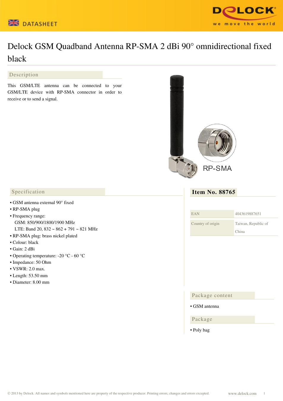 DeLOCK 88765 User Manual | 1 page
