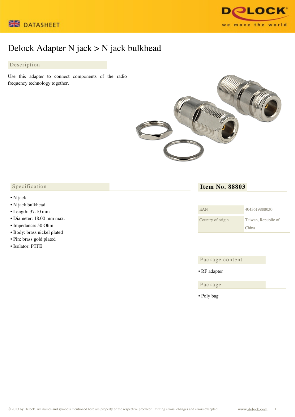 DeLOCK 88803 User Manual | 1 page