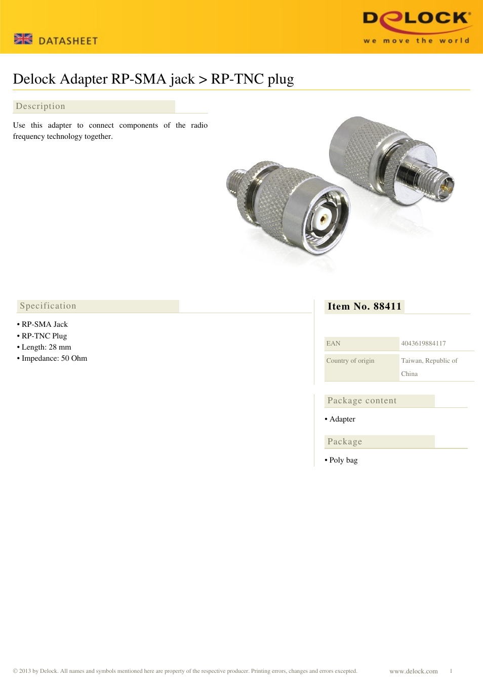 DeLOCK 88411 User Manual | 1 page