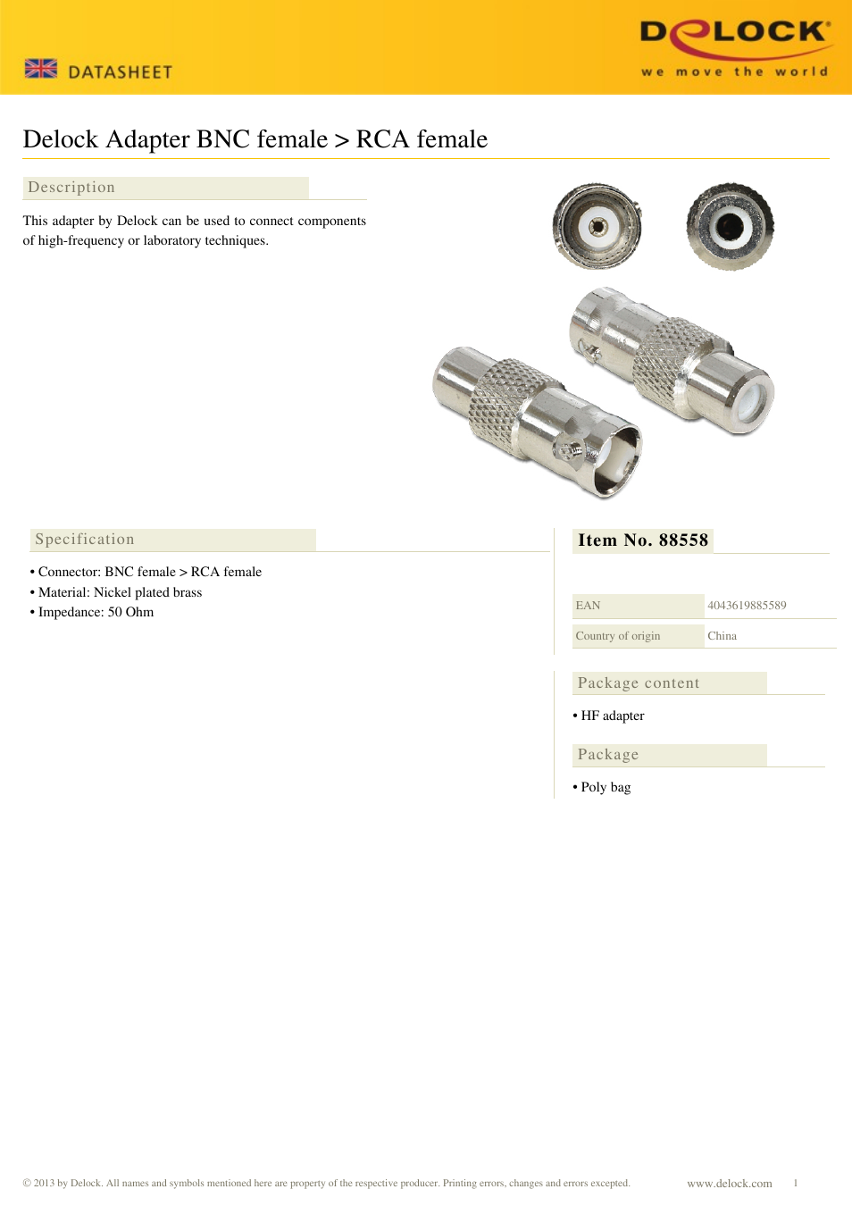 DeLOCK 88558 User Manual | 1 page