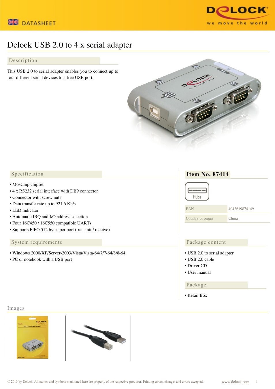 DeLOCK 87414 User Manual | 1 page