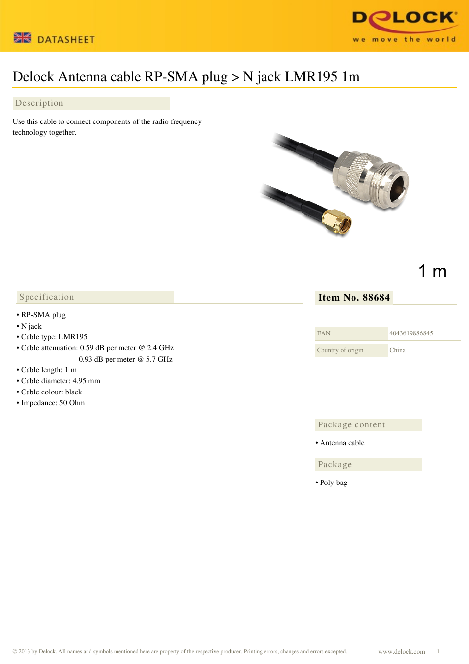 DeLOCK 88684 User Manual | 1 page