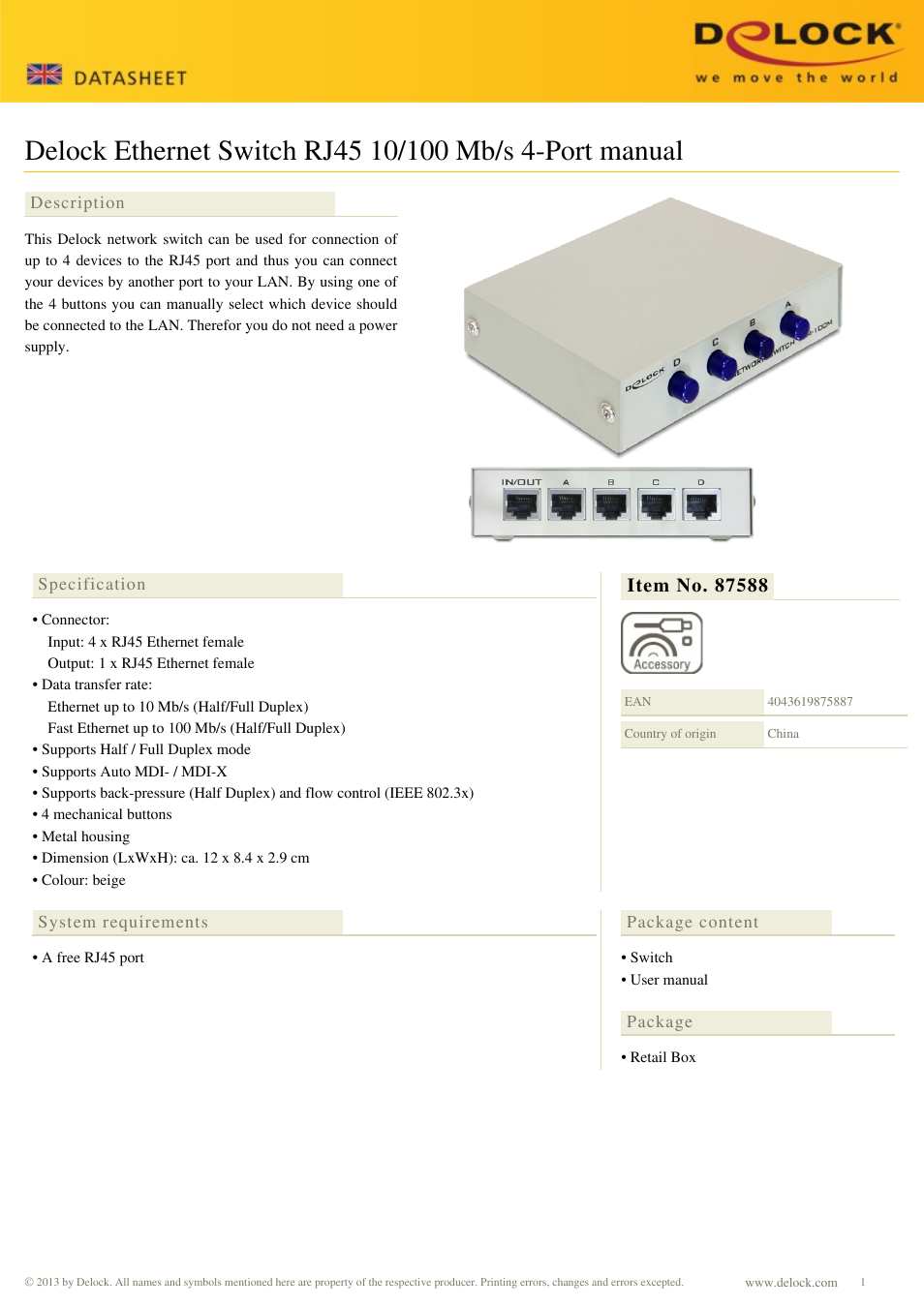 DeLOCK 87588 User Manual | 2 pages