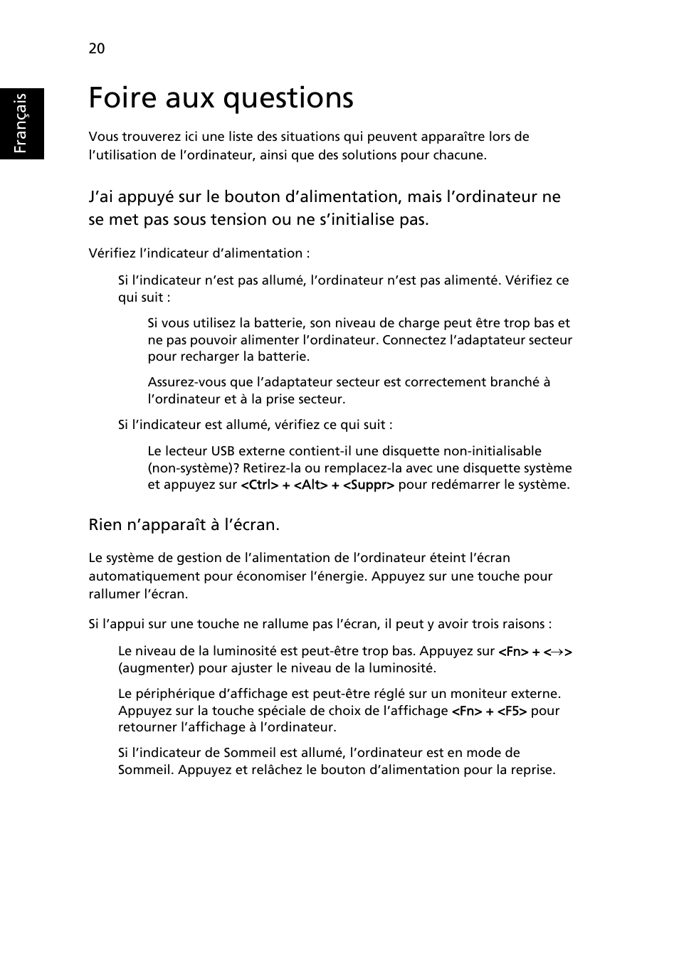 Foire aux questions | Acer Aspire One AO722 User Manual | Page 100 / 1810