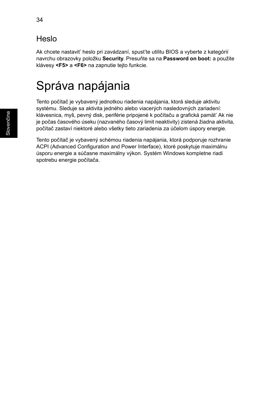 Správa napájania, Heslo | Acer Aspire One AO722 User Manual | Page 1000 / 1810