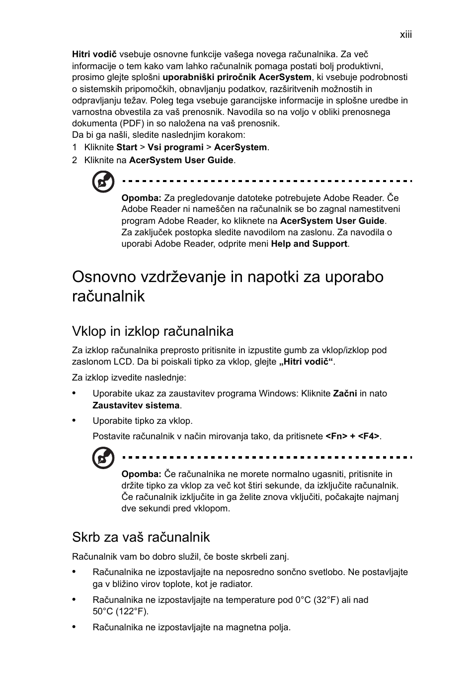 Vklop in izklop računalnika, Skrb za vaš računalnik | Acer Aspire One AO722 User Manual | Page 1021 / 1810