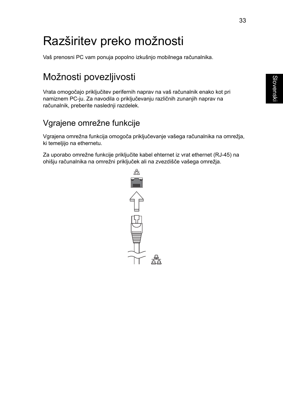 Razširitev preko možnosti, Možnosti povezljivosti, Vgrajene omrežne funkcije | Acer Aspire One AO722 User Manual | Page 1059 / 1810