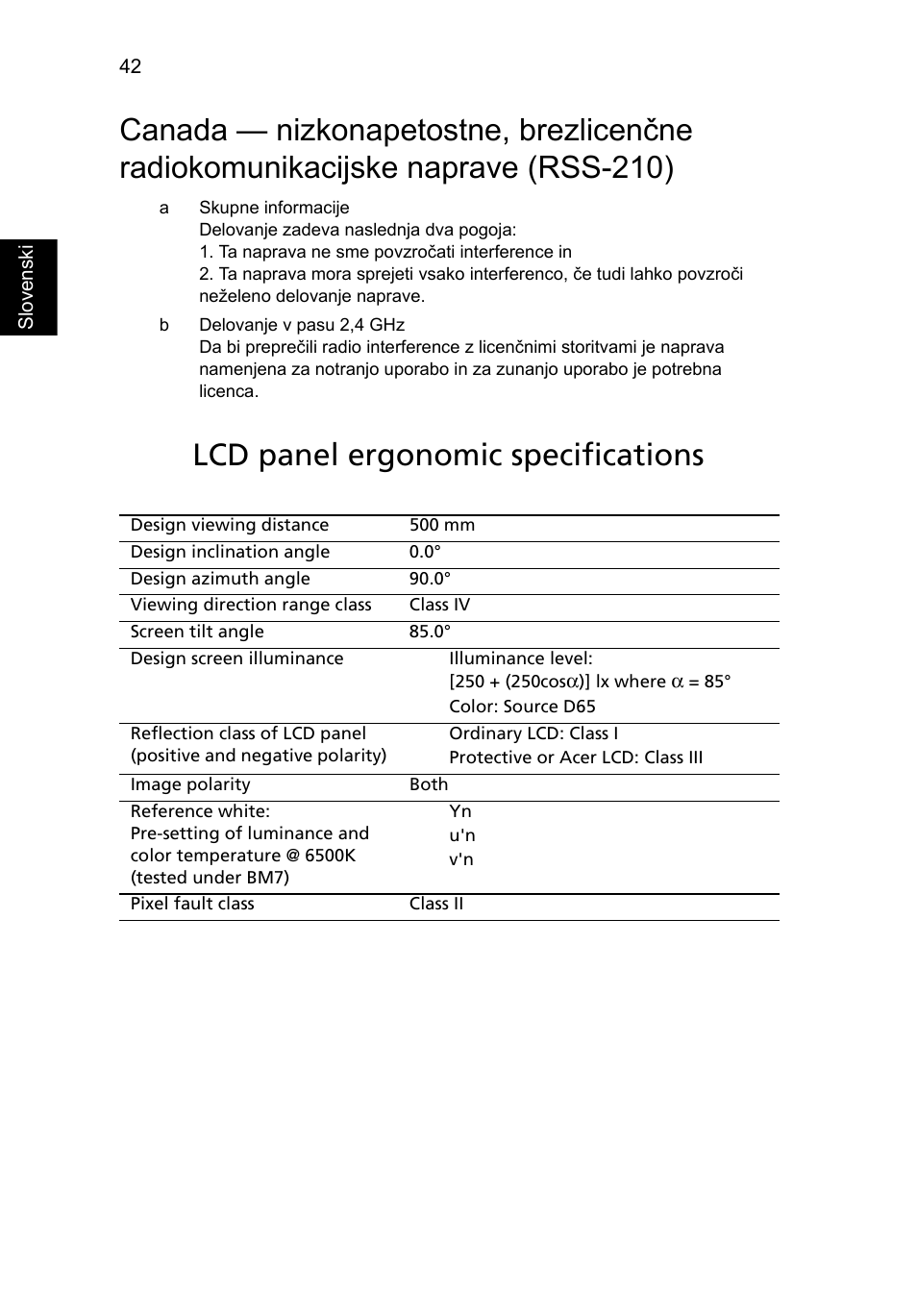 Lcd panel ergonomic specifications | Acer Aspire One AO722 User Manual | Page 1068 / 1810