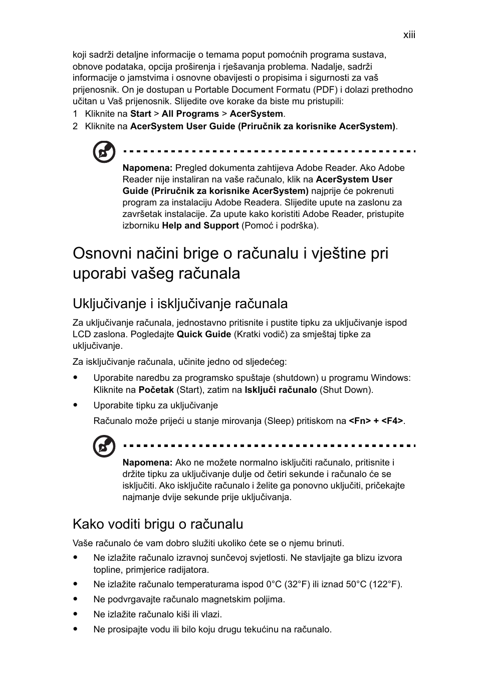 Uključivanje i isključivanje računala, Kako voditi brigu o računalu | Acer Aspire One AO722 User Manual | Page 1081 / 1810