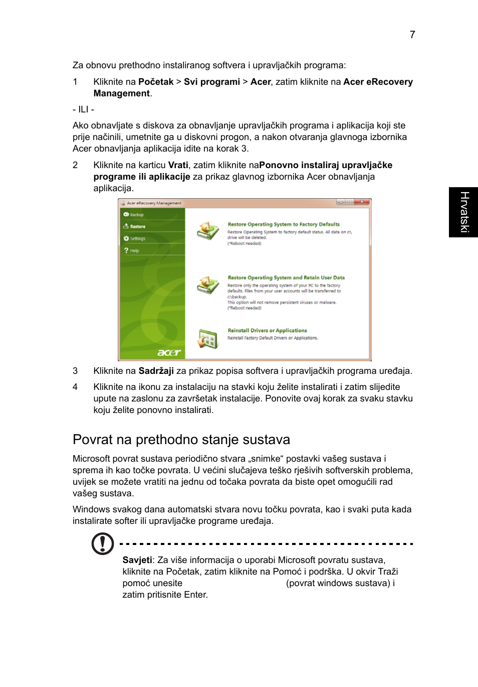 Povrat na prethodno stanje sustava | Acer Aspire One AO722 User Manual | Page 1093 / 1810
