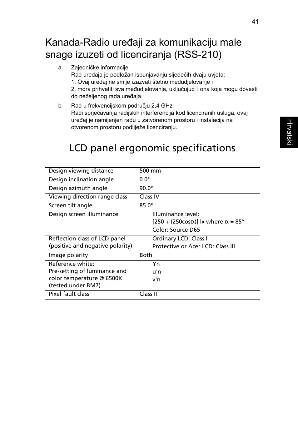 Lcd panel ergonomic specifications | Acer Aspire One AO722 User Manual | Page 1127 / 1810