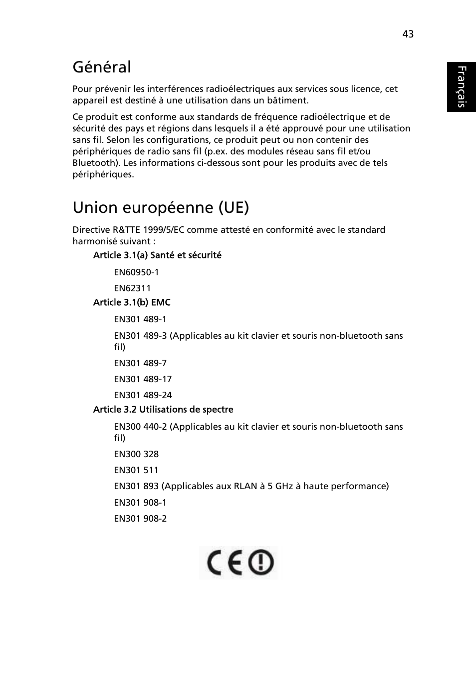 Général, Union européenne (ue), Français | Acer Aspire One AO722 User Manual | Page 123 / 1810