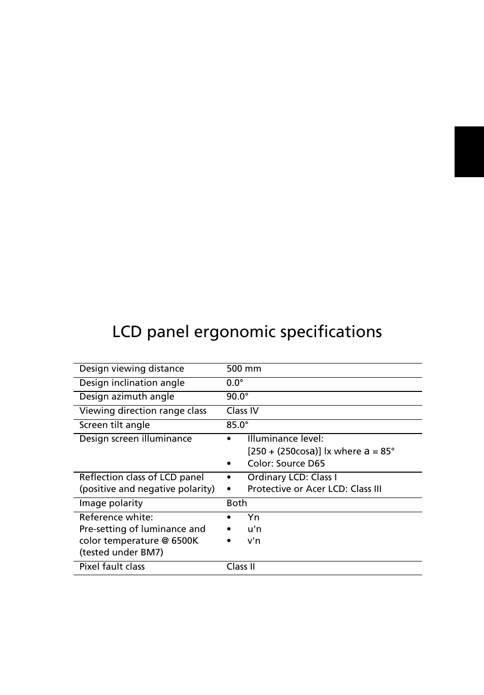 Lcd panel ergonomic specifications | Acer Aspire One AO722 User Manual | Page 1313 / 1810