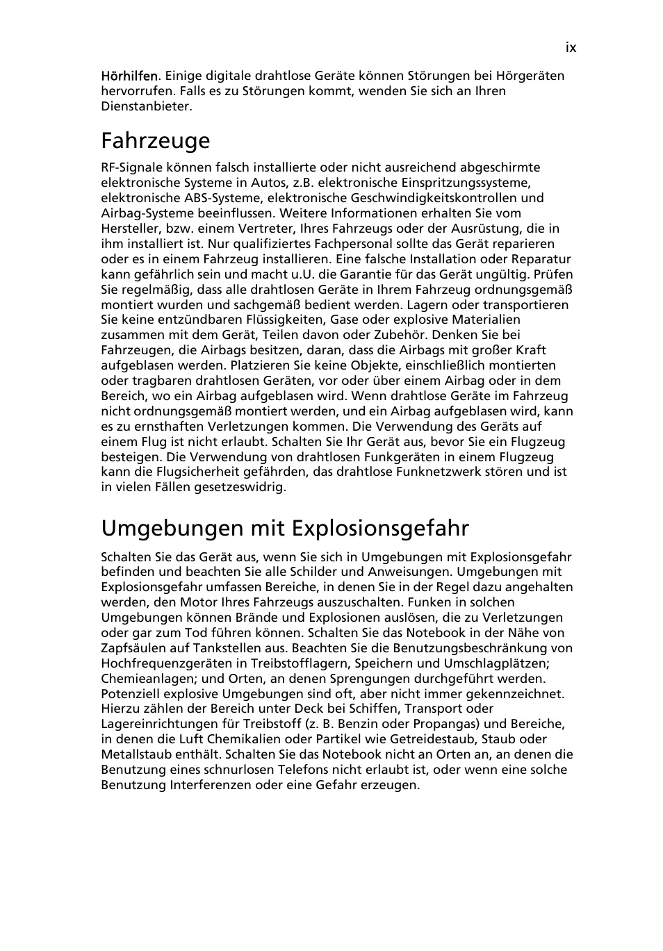 Fahrzeuge, Umgebungen mit explosionsgefahr | Acer Aspire One AO722 User Manual | Page 135 / 1810