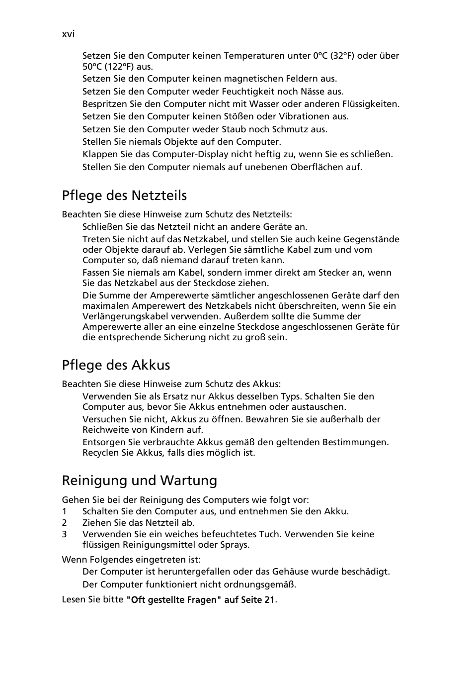 Pflege des netzteils, Pflege des akkus, Reinigung und wartung | Acer Aspire One AO722 User Manual | Page 142 / 1810