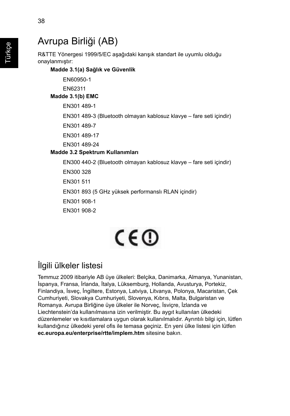 Avrupa birliği (ab), Ilgili ülkeler listesi | Acer Aspire One AO722 User Manual | Page 1446 / 1810
