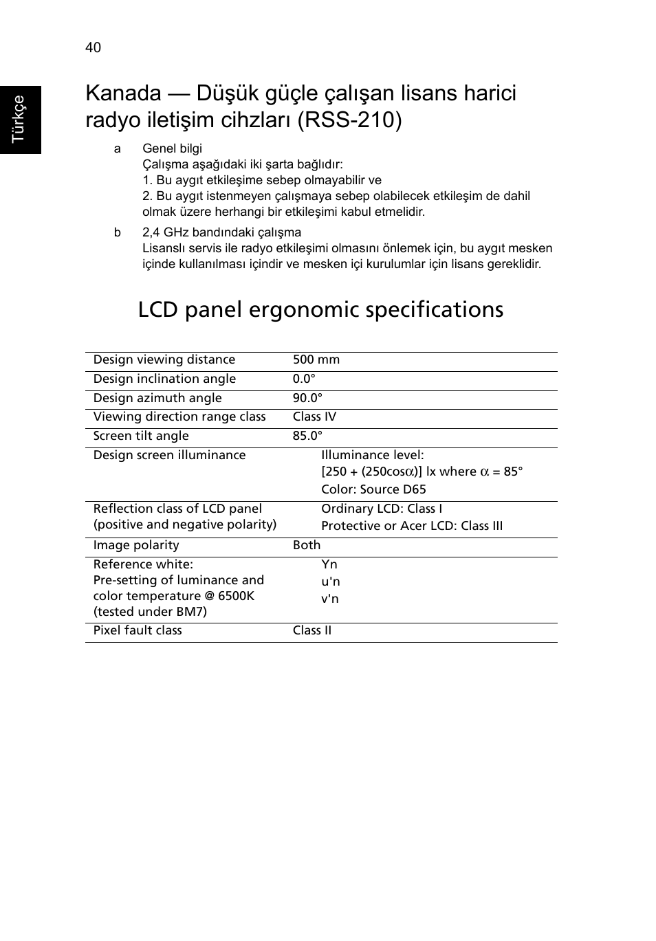 Lcd panel ergonomic specifications | Acer Aspire One AO722 User Manual | Page 1448 / 1810