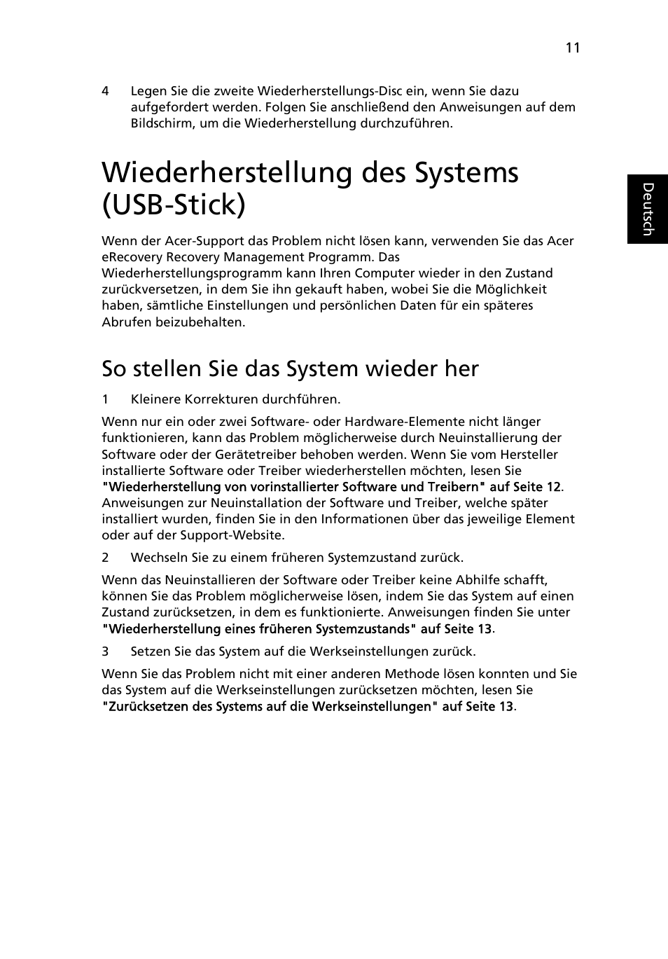 Wiederherstellung des systems (usb-stick), So stellen sie das system wieder her | Acer Aspire One AO722 User Manual | Page 157 / 1810