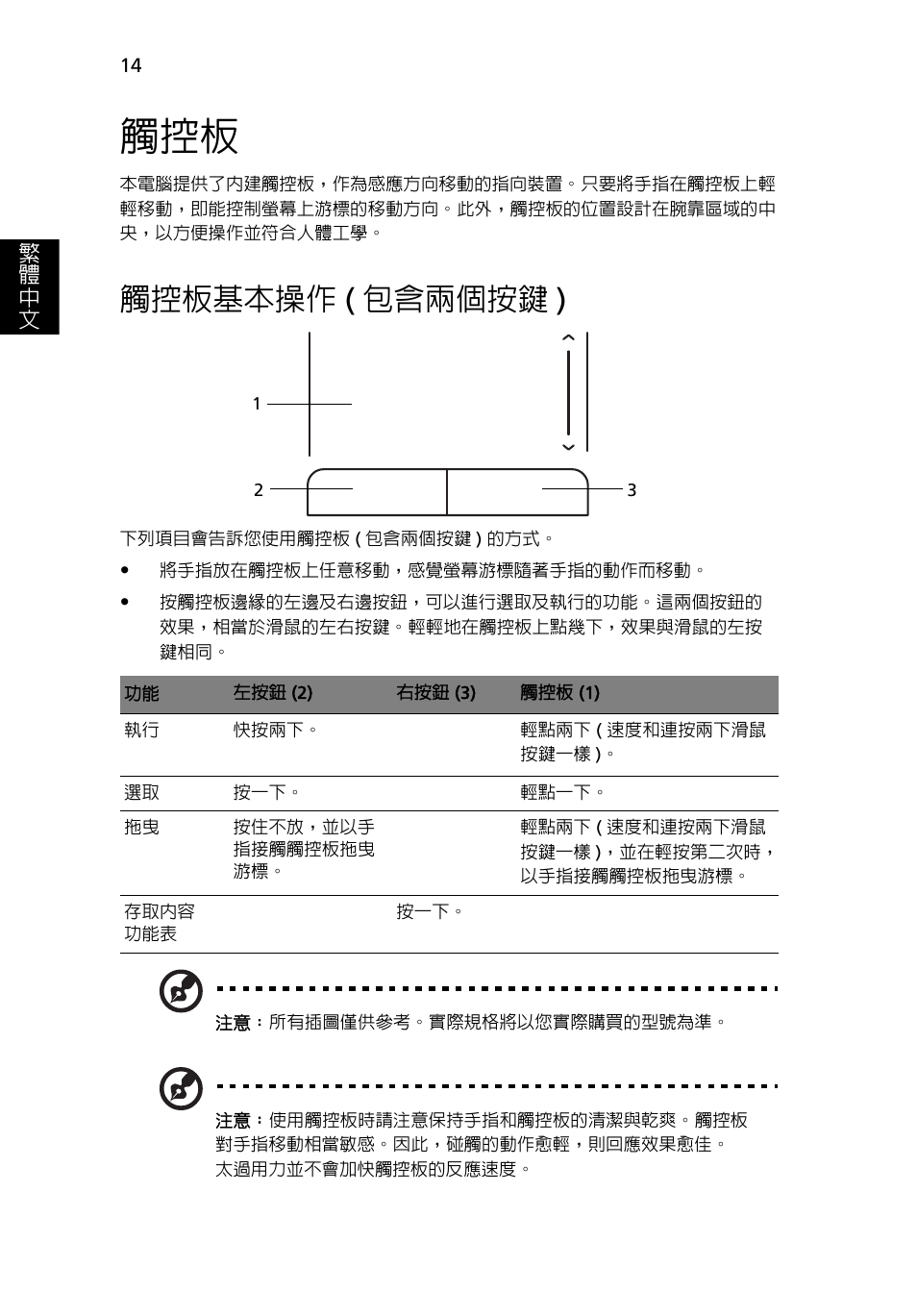 觸控板基本操作(包含兩個按鍵), 觸控板基本操作, 包含兩個按鍵 ) | 觸控板基本操作 ( 包含兩個按鍵 ) | Acer Aspire One AO722 User Manual | Page 1602 / 1810