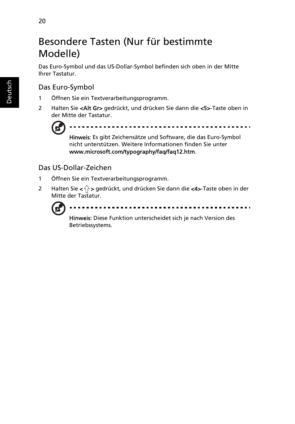 Besondere tasten (nur für bestimmte modelle) | Acer Aspire One AO722 User Manual | Page 166 / 1810