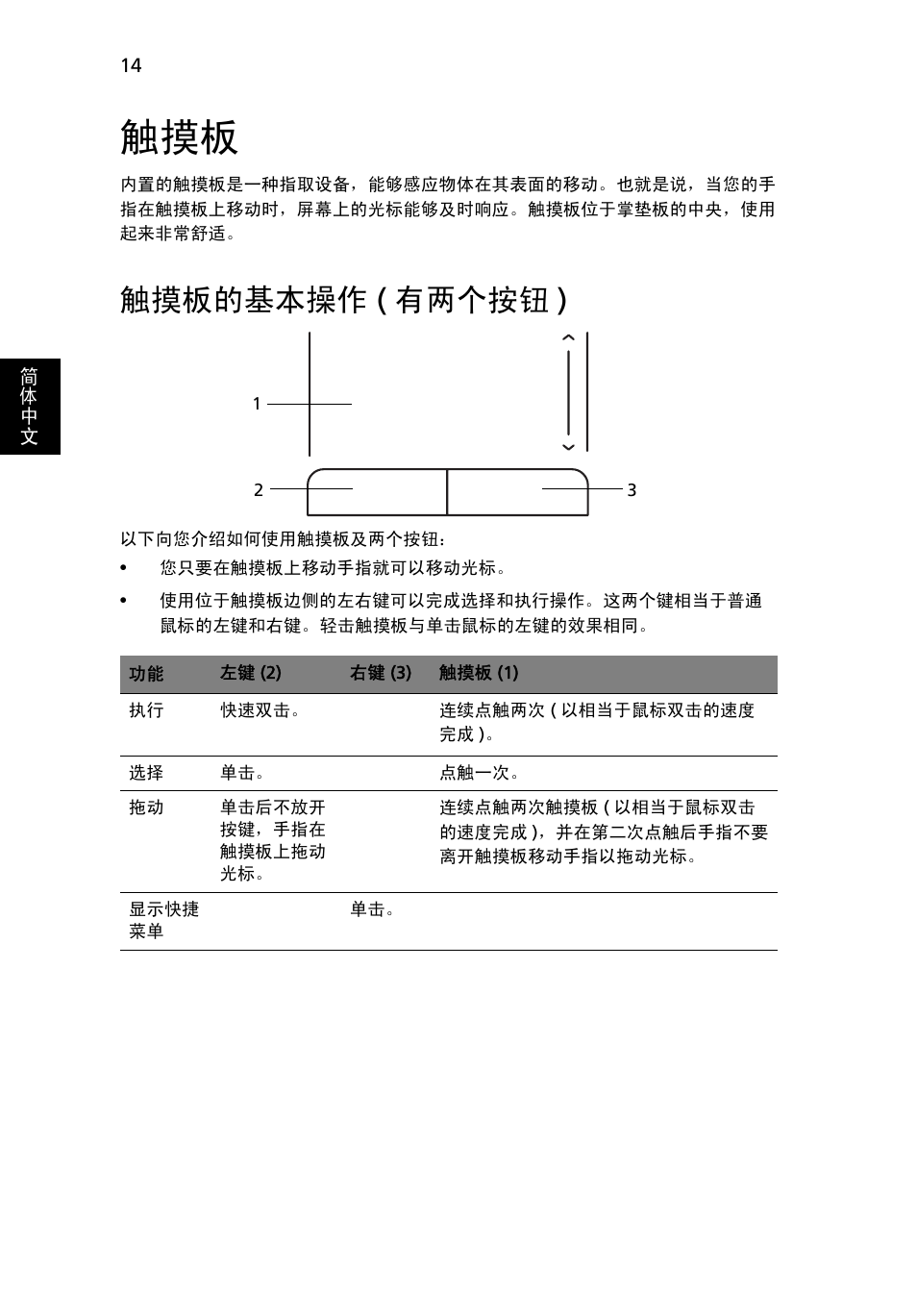 触摸板的基本操作 (有两个按钮), 触摸板的基本操作, 有两个按钮 ) | 触摸板的基本操作 ( 有两个按钮 ) | Acer Aspire One AO722 User Manual | Page 1660 / 1810