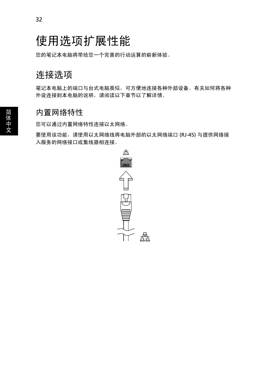 使用选项扩展性能, 连接选项, 内置网络特性 | Acer Aspire One AO722 User Manual | Page 1678 / 1810