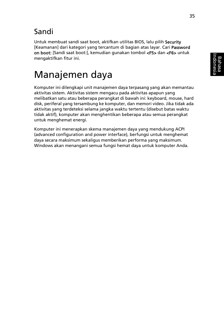 Manajemen daya, Sandi | Acer Aspire One AO722 User Manual | Page 1741 / 1810