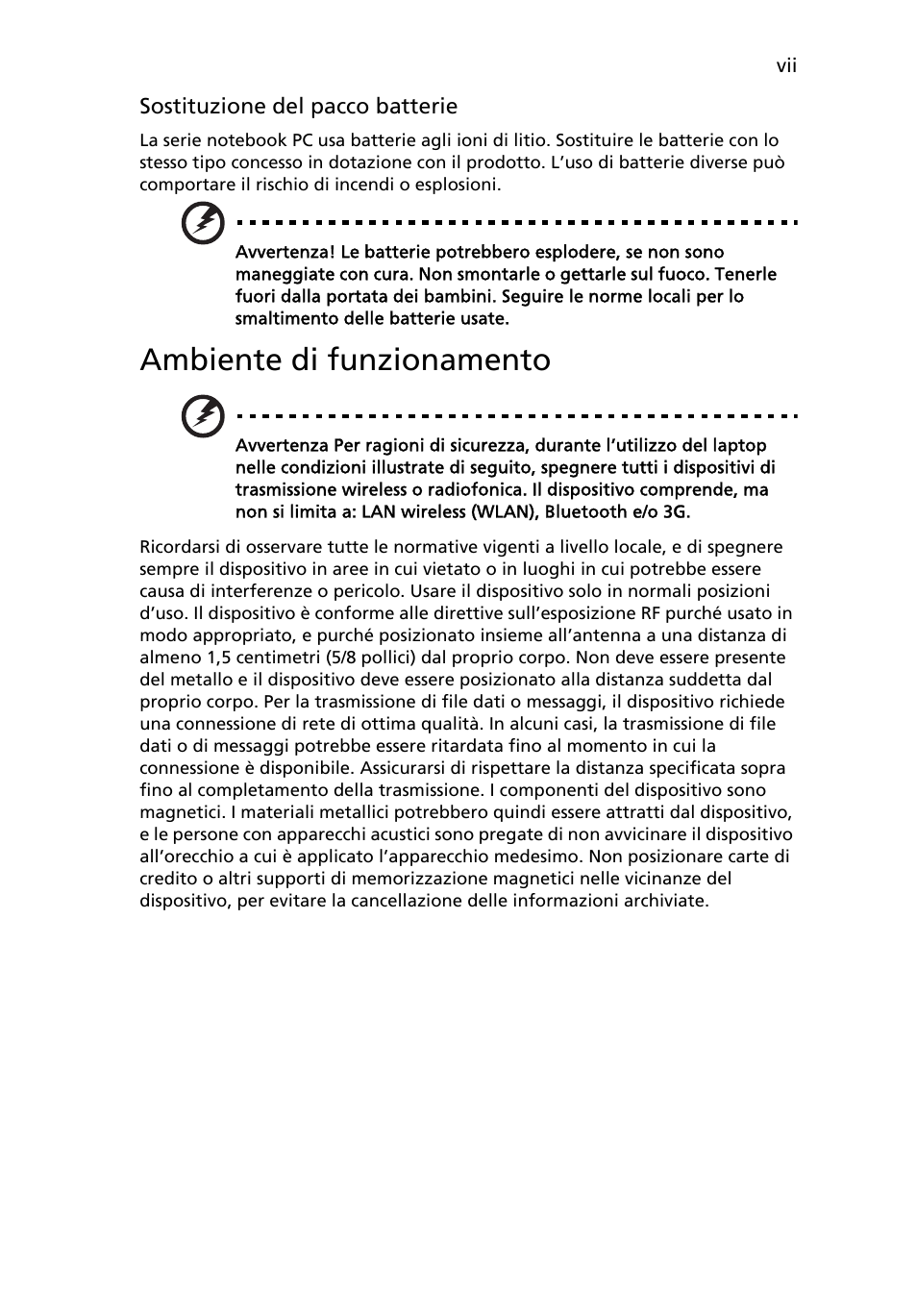 Ambiente di funzionamento | Acer Aspire One AO722 User Manual | Page 199 / 1810