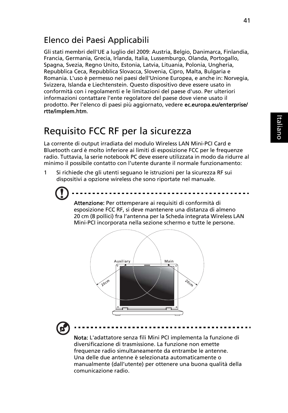 Requisito fcc rf per la sicurezza, Elenco dei paesi applicabili | Acer Aspire One AO722 User Manual | Page 253 / 1810