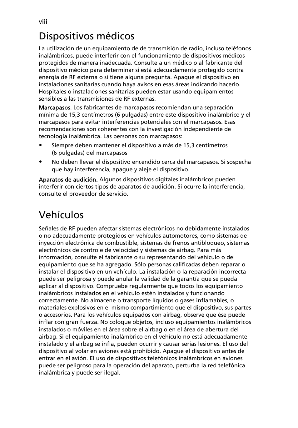 Dispositivos médicos, Vehículos | Acer Aspire One AO722 User Manual | Page 262 / 1810