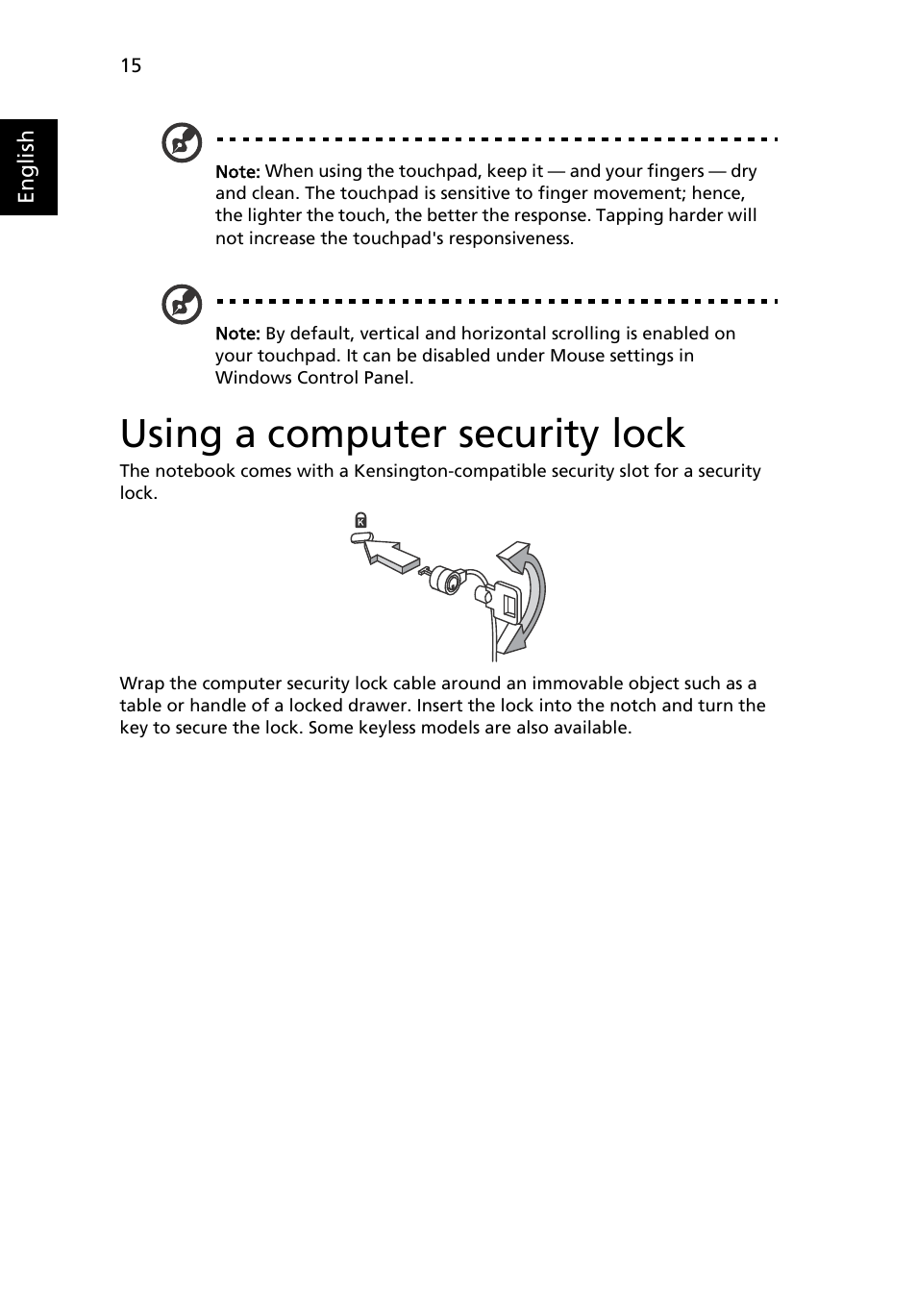 Using a computer security lock | Acer Aspire One AO722 User Manual | Page 34 / 1810