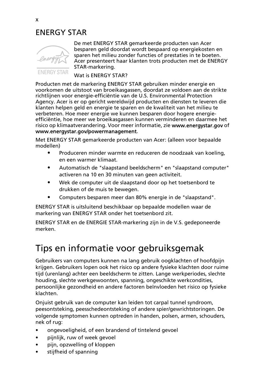 Tips en informatie voor gebruiksgemak, Energy star | Acer Aspire One AO722 User Manual | Page 394 / 1810