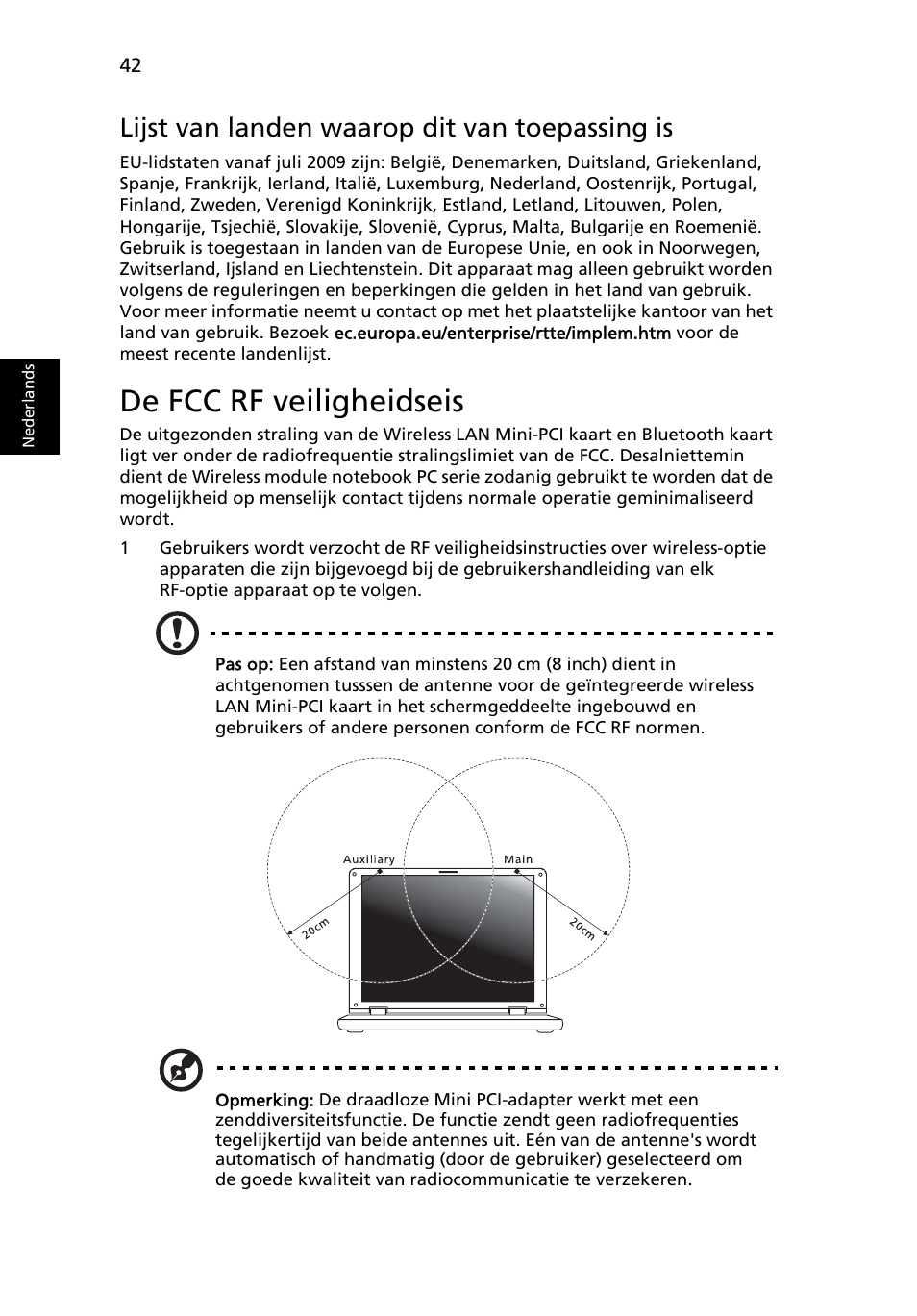 De fcc rf veiligheidseis, Lijst van landen waarop dit van toepassing is | Acer Aspire One AO722 User Manual | Page 446 / 1810