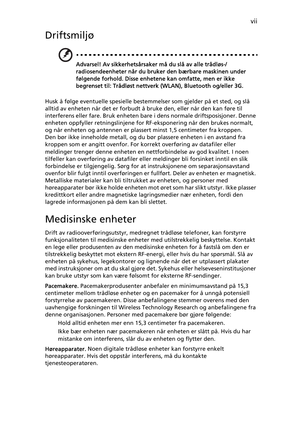 Driftsmiljø, Medisinske enheter | Acer Aspire One AO722 User Manual | Page 455 / 1810