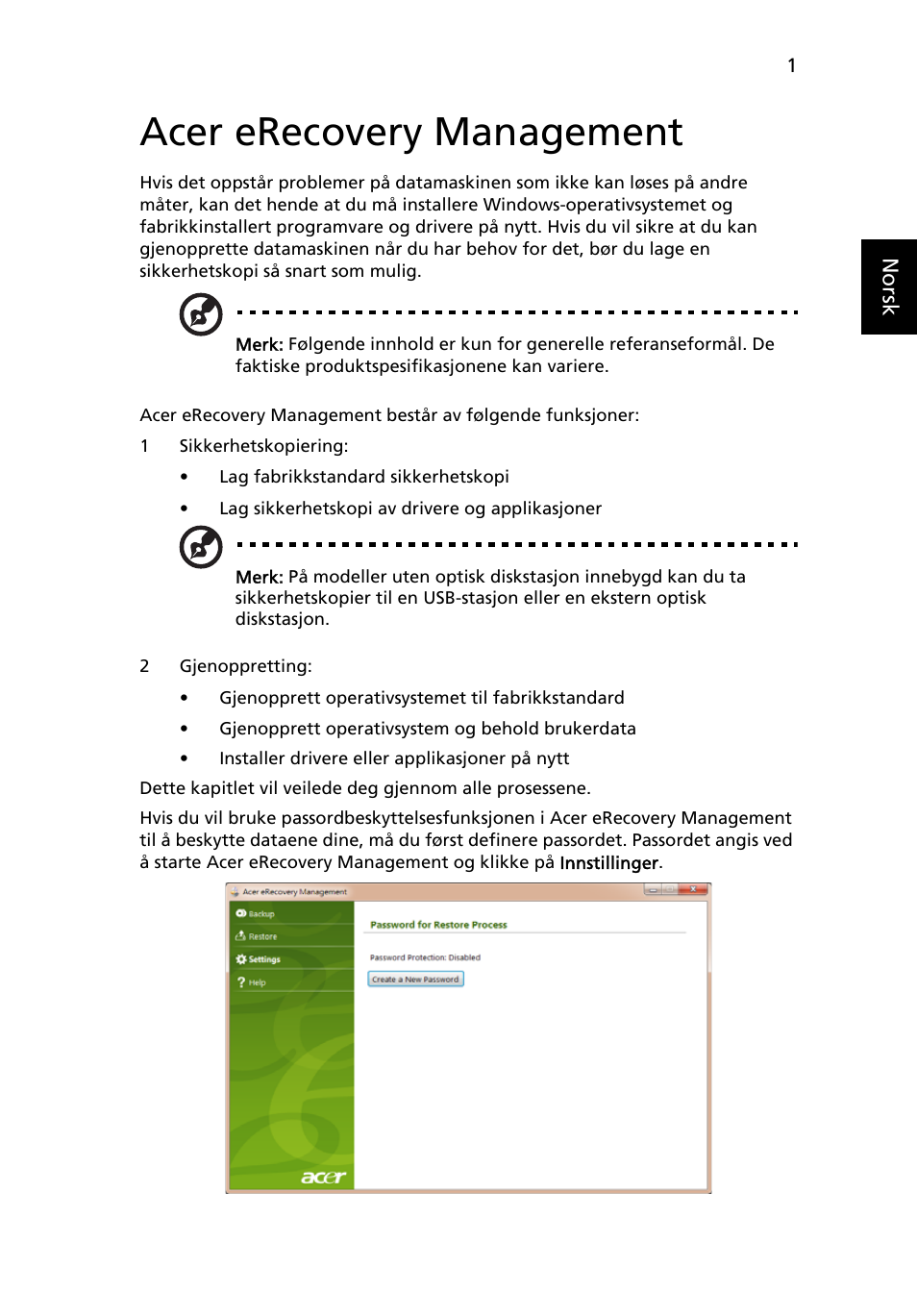 Acer erecovery management | Acer Aspire One AO722 User Manual | Page 467 / 1810