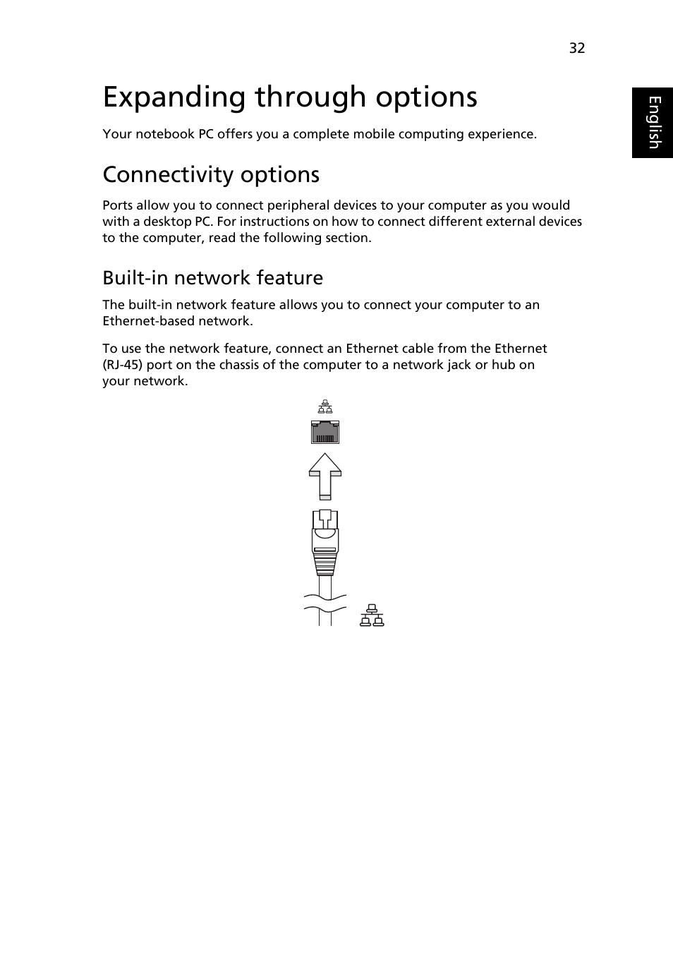 Expanding through options, Connectivity options, Built-in network feature | Acer Aspire One AO722 User Manual | Page 51 / 1810